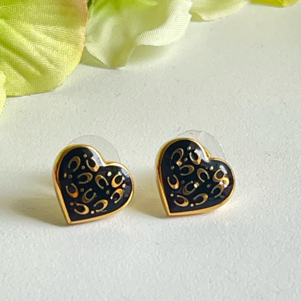 Coach Gold-Trim Black Heart Stud Earrings - Women Jewelry